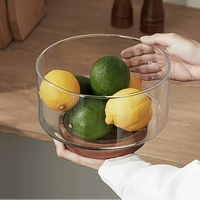 Glass Fruit Bowl Creative Large Salad Bowl Wood Base Snacks Popcorn Nuts Storage Bowls Home Christmas Snack Storage Container-Letifly Lights and Decor