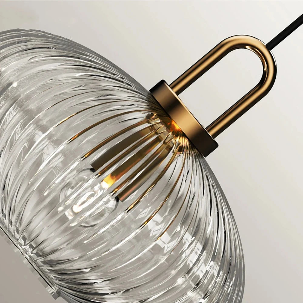 Clara Ridge Glass Pendant Lamps clear ribbed glass pendant lamp gold accent modern lighting for living room dining room bedroom