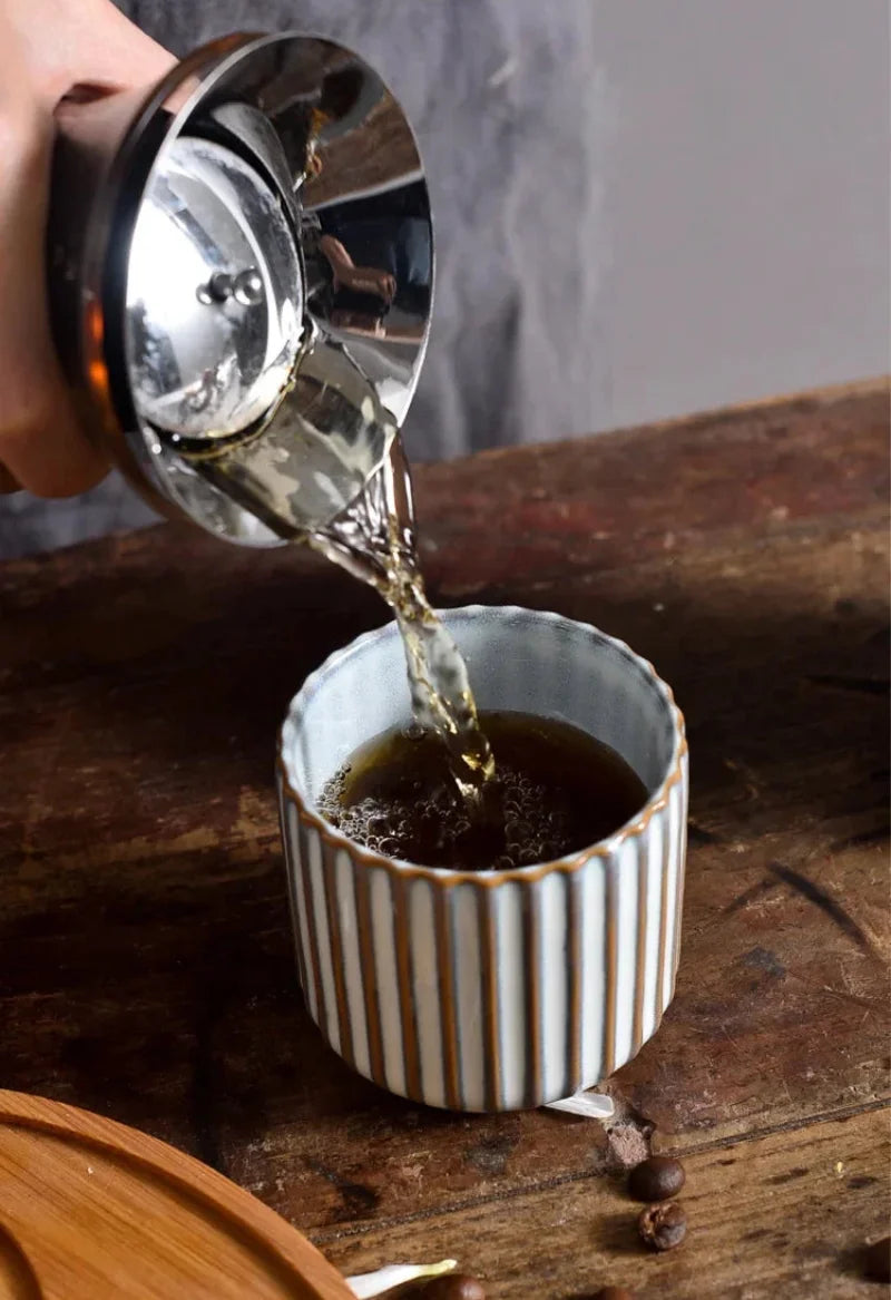 Ceramic ribbed retro tea cup hand-glazed Japanese style coffee wine mug