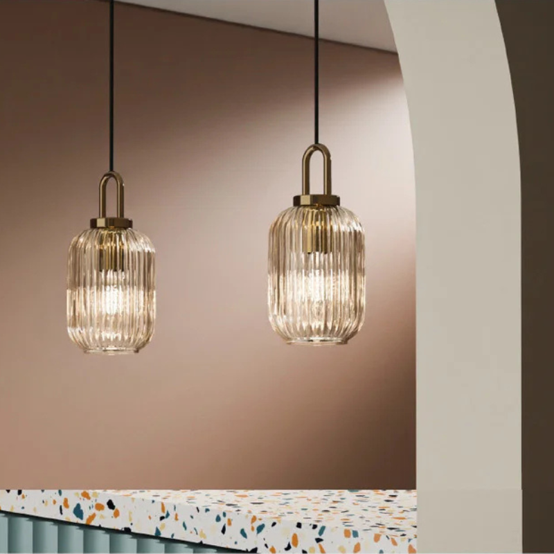 Clara Ridge Glass Pendant Lamps clear ribbed glass pendant lamp gold accent modern lighting for living room dining room bedroom