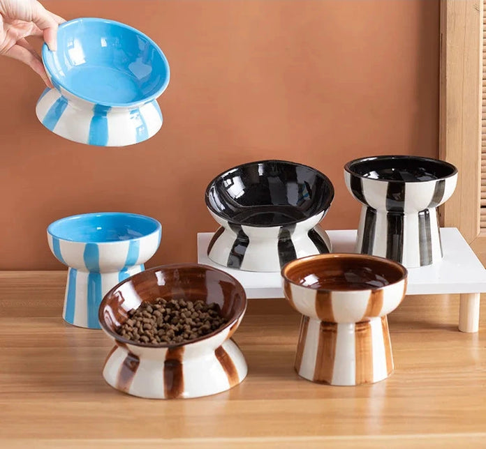 Tilted Stripe Ceramic Pet Bowl