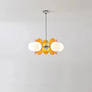 Retro glass globe chandelier with amber panels mid-century modern dining room light