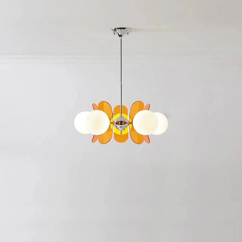 Retro glass globe chandelier with amber panels mid-century modern dining room light