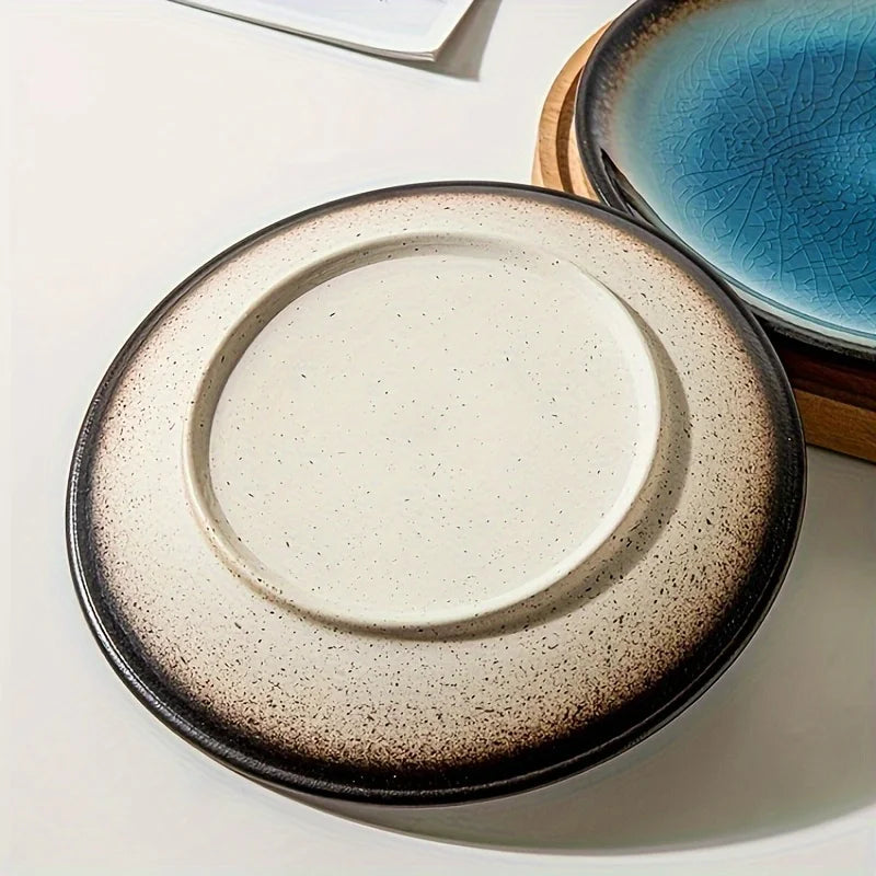 Ceramic Dinner Plate Green Kiln Glaze Flat Sushi Salad Serving Crackle Ice Glazed Dish