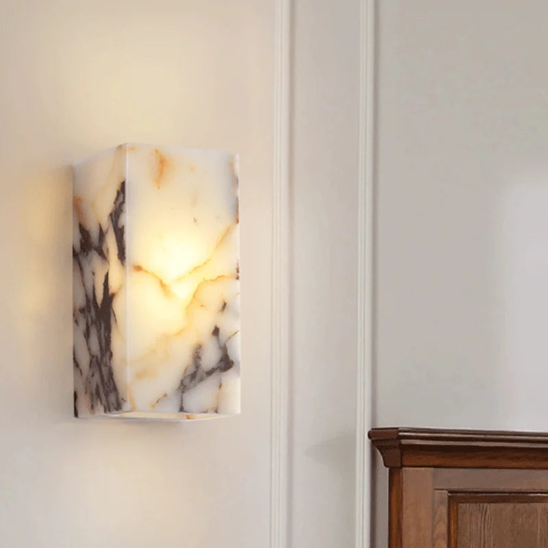 Onyx Glow Wall Sconce luxury cuboid LED natural marble bedside hallway accent lighting