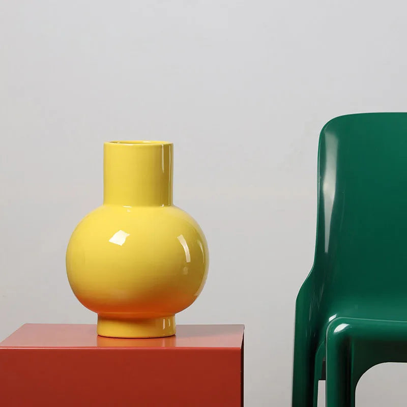 Ceramic Vase Bright Glazed Colorful Big Belly Round Shape Modern Decor