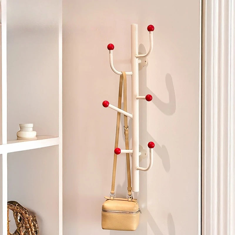 Wall-mounted coat rack with ball hooks, vertical organizer with 4 or 6 hooks