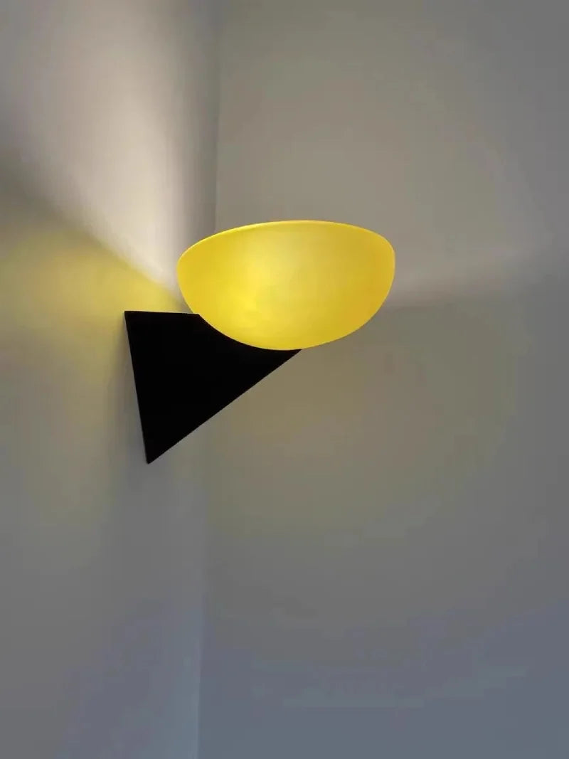 The Horizon Mount Modern glass wall lamp with black triangular mount ambient hallway lighting