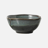 Ceramic serving bowls reactive glaze blue brown organic rim stackable modern dining tableware