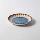 Blue ceramic dinnerware scalloped petal plate bowl sunburst glaze modern dining tableware set
