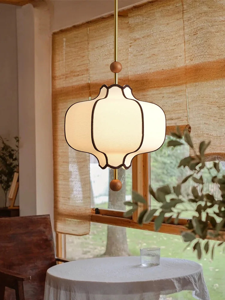 Retro Fabric Lampshade Pendant Light Japan Circular LED for Room Dining Table Apartment Wooden Ball Lighting Fixtures E27-Letifly Lights and Decor