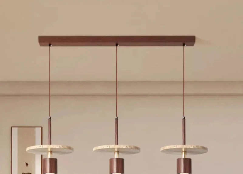 Forest Canopy Travertine pendant light, natural stone and wood kitchen island chandelier, luxury marble dining bedroom bedside aisle hanging lamp