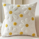 Floral embroidered cotton throw pillow cover daisy design cozy decorative cushion