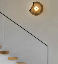 Halo Shade Sconce Japanese Retro Irregular Shape Glass Wall Lights Modern Nordic Bedroom Living Room Board Wall Lamp Entrance Lighting Home Decor LED