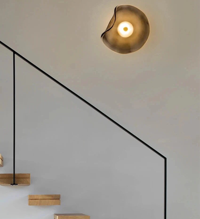 Halo Shade Sconce Japanese Retro Irregular Shape Glass Wall Lights Modern Nordic Bedroom Living Room Board Wall Lamp Entrance Lighting Home Decor LED