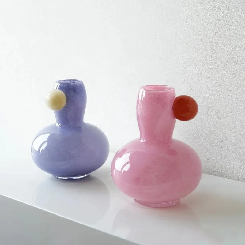 Glass vase with orb detail stained glass pastel colorful modern decor