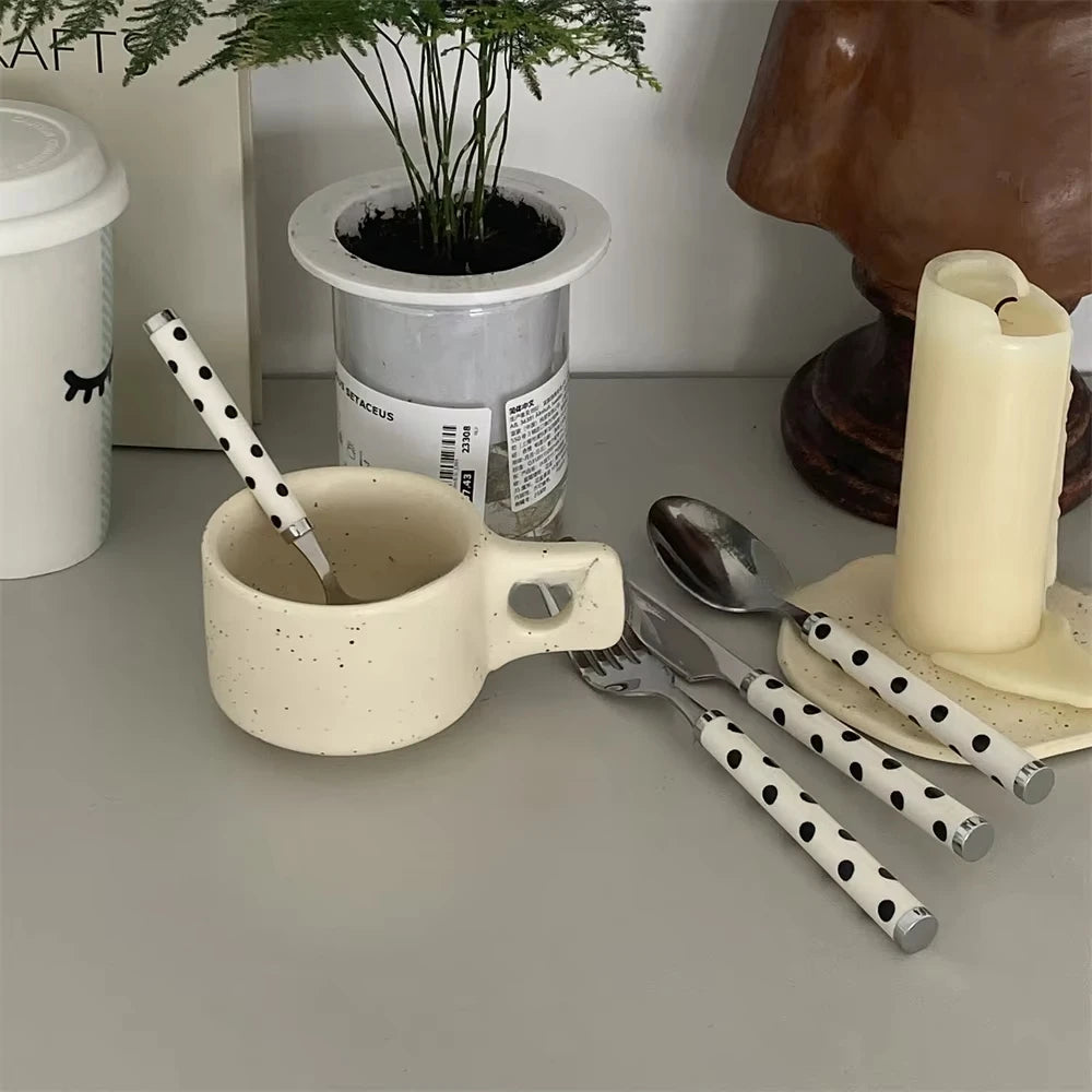 Korean Ins Vintage Polka Dot 304 Stainless Steel Tableware, Dessert Knife Fork Spoon Set for Steak, Pasta, Cake & Coffee-Letifly Lights and Decor
