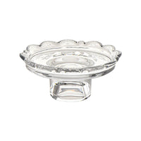 Vintage clear glass dessert plate, Heirloom Pedestal Tray jewelry display storage tray, scalloped lace candle holder for elegant home decoration.