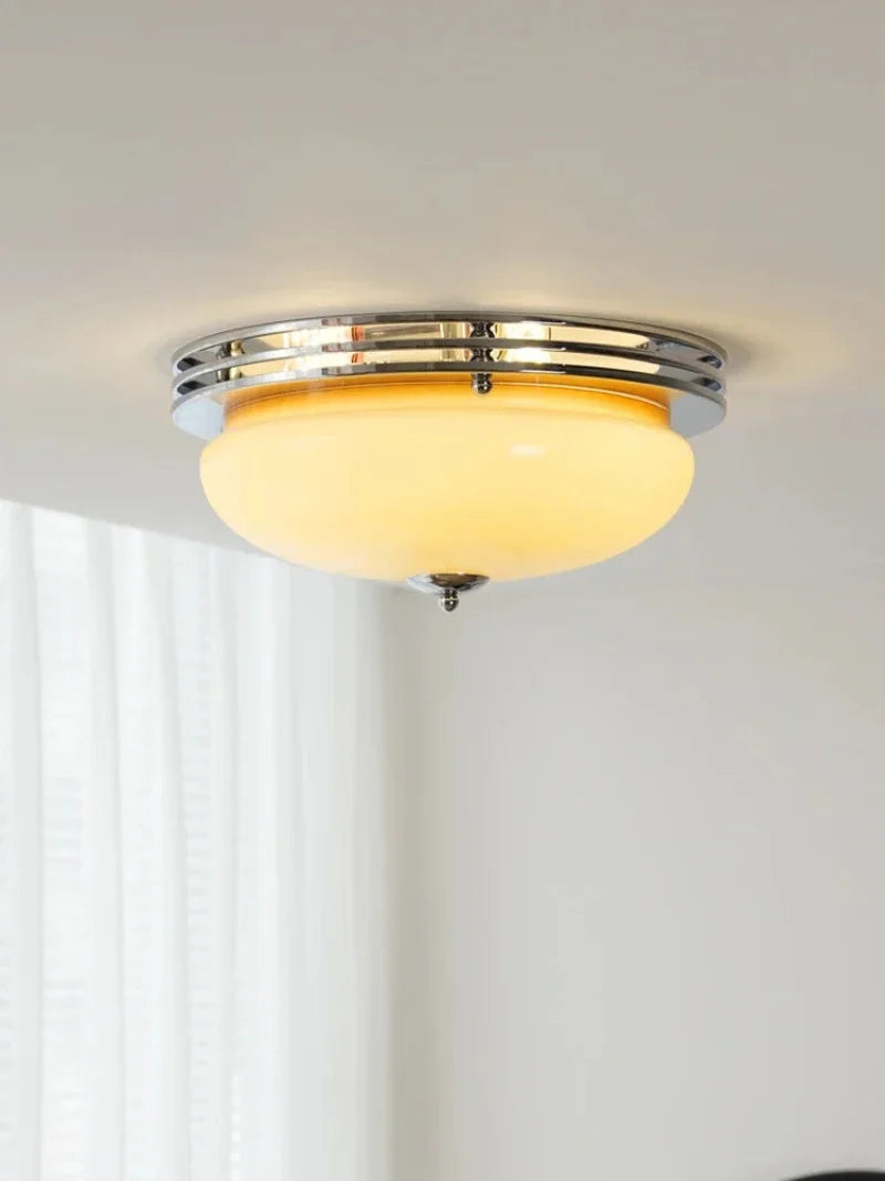 Ceiling light cream glass chrome Bauhaus French style retro flush mount ceiling lamp