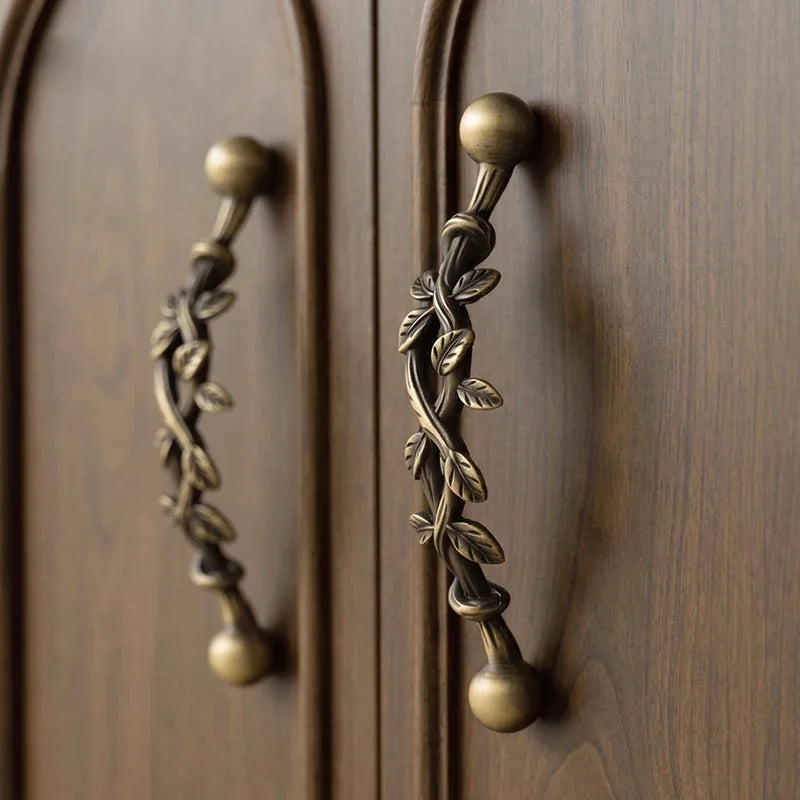 Santaya Brushed Brass Handles Vine-shaped for Kitchen Cabinets Bedroom Wardrobe Drawer Knobs and Furniture Handle-Letifly Lights and Decor