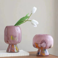 Sculpted Bloom Vase Colorful Glass Vase Hydroponics Plant Pots Table Decoration Flowers Arrangement Painted Artwork Floral Vase Room Aesthetic Decor