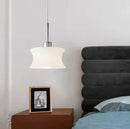 Retro glass pendant light French style ripple shape chrome accent cream white minimalist ceiling lamp bedroom dining room