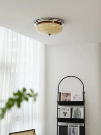 Ceiling light cream glass chrome Bauhaus French style retro flush mount ceiling lamp
