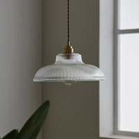 Linden Glow Ribbed Pendant Light Ribbed glass pendant light with brass hardware Nordic hanging lamp