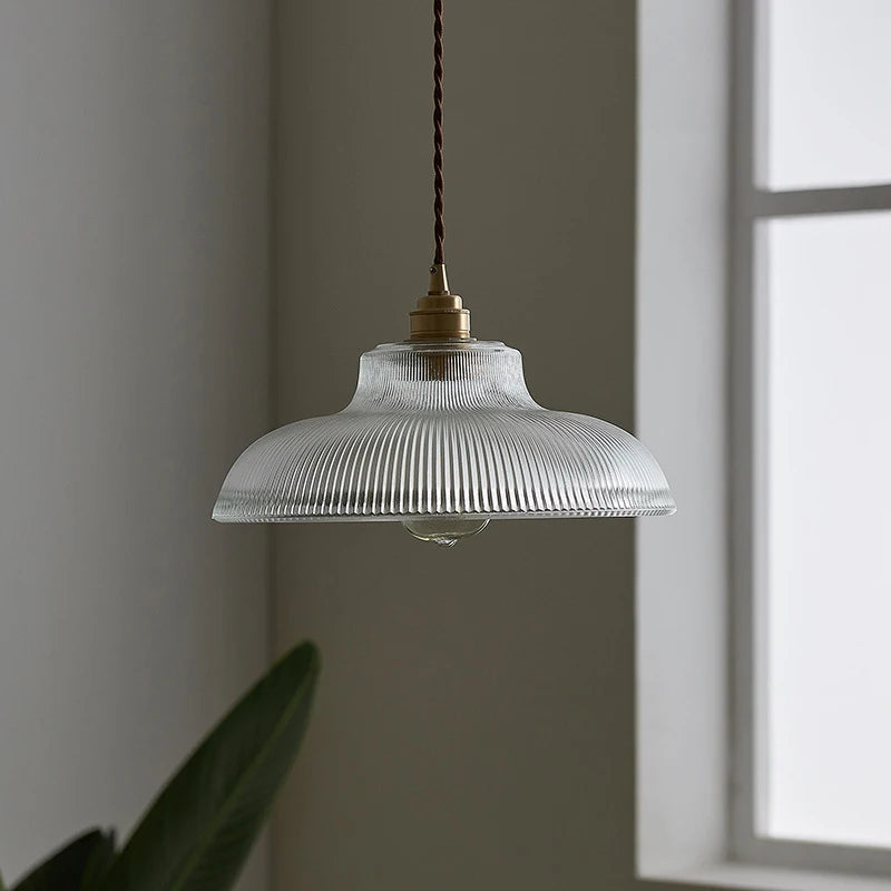 Linden Glow Ribbed Pendant Light Ribbed glass pendant light with brass hardware Nordic hanging lamp