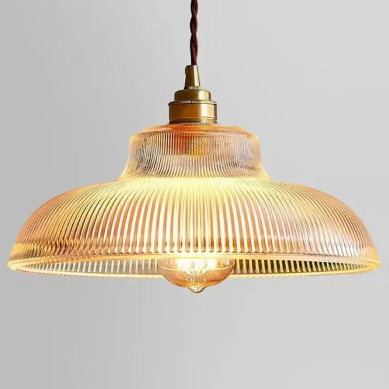 Linden Glow Ribbed Pendant Light Ribbed glass pendant light with brass hardware Nordic hanging lamp