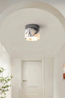 Vena Marble round natural stone ceiling light, retro translucent marble art deco ceiling lamp for Nordic home entrance, hallway, and modern decor