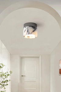 Vena Marble round natural stone ceiling light, retro translucent marble art deco ceiling lamp for Nordic home entrance, hallway, and modern decor
