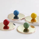 Textured glass canister with colorful knob and metal lid storage jar