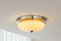 Ceiling light cream glass chrome Bauhaus French style retro flush mount ceiling lamp