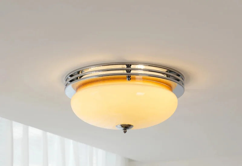 Ceiling light cream glass chrome Bauhaus French style retro flush mount ceiling lamp