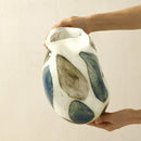 Glass vase cream green blue pebble pattern polished finish