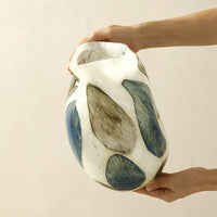 Glass vase cream green blue pebble pattern polished finish