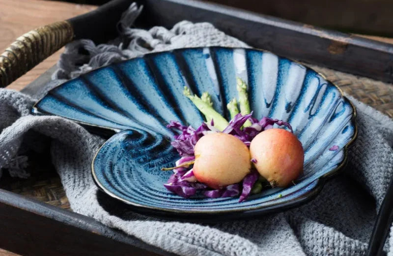 Ceramic shell plate kiln glaze ocean-inspired tableware