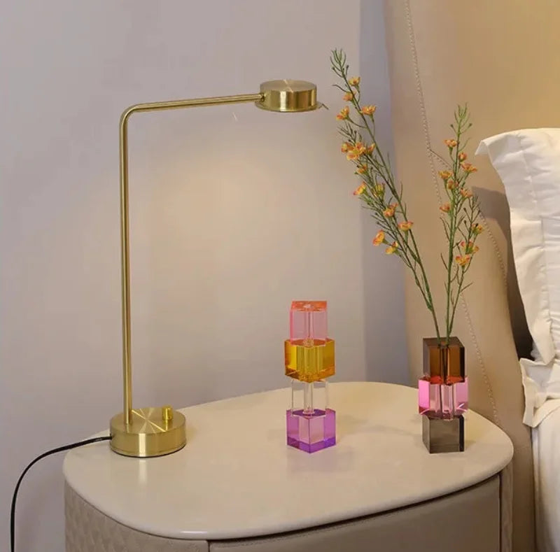 Glass block vase modern crystal geometric flower holder home décor