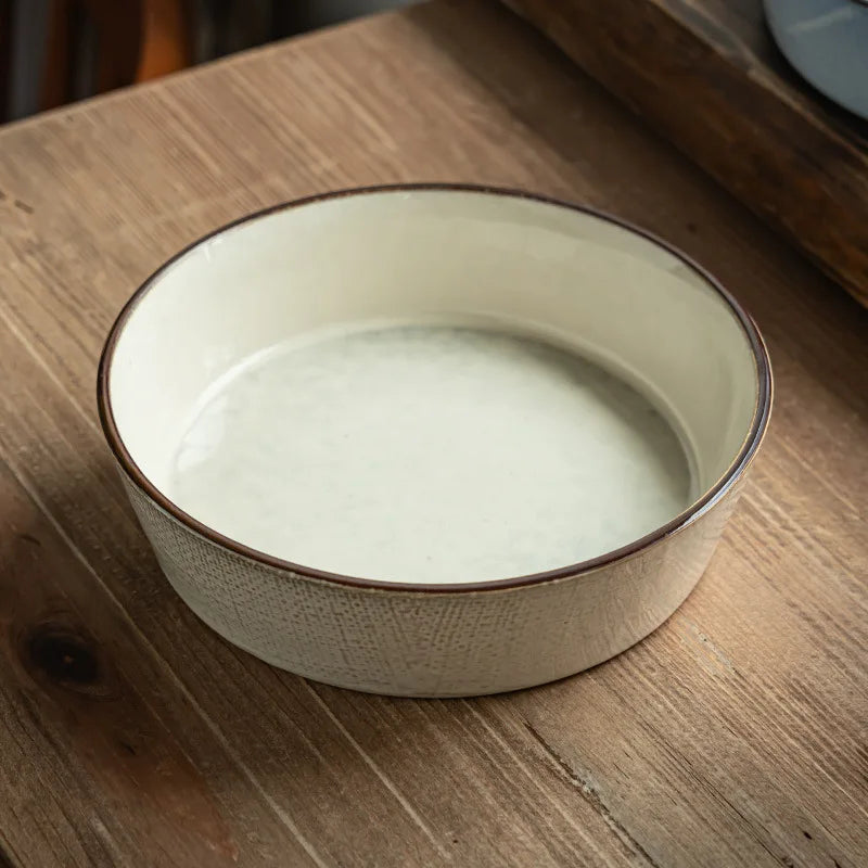 Ceramic salad bowl vintage textured glaze wide shallow durable rustic