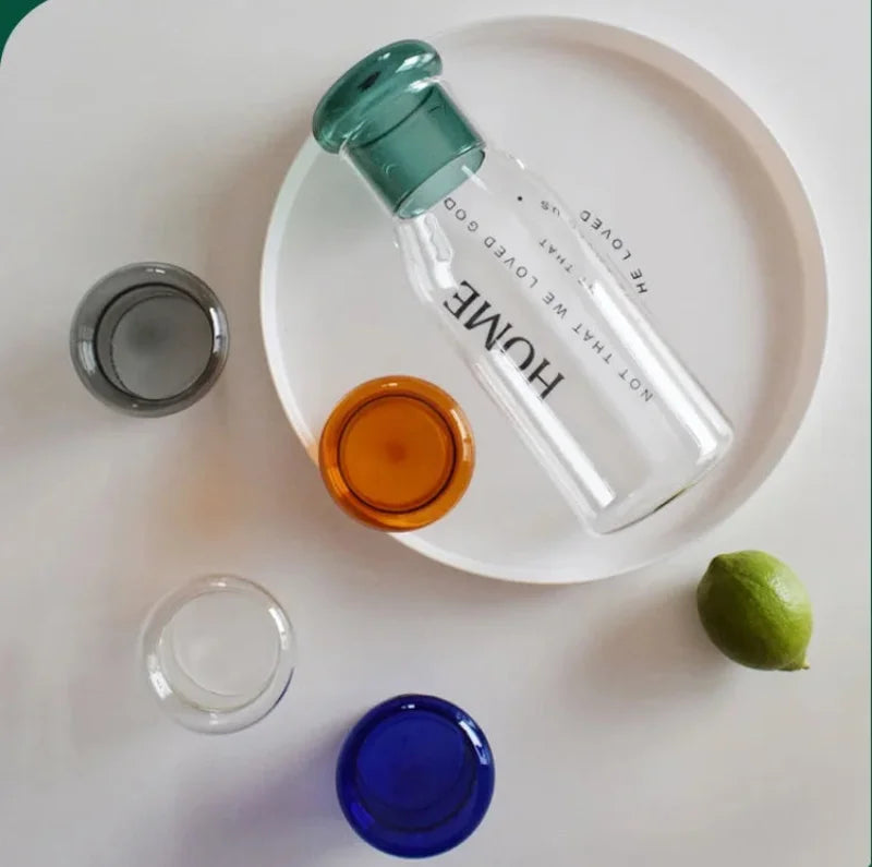 Glass carafe with cup lid modern water bottle minimalist infusion pitcher clear glass beverage container bedside carafe