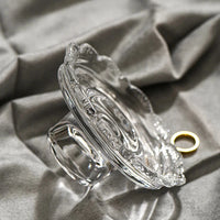 Vintage clear glass dessert plate, Heirloom Pedestal Tray jewelry display storage tray, scalloped lace candle holder for elegant home decoration.