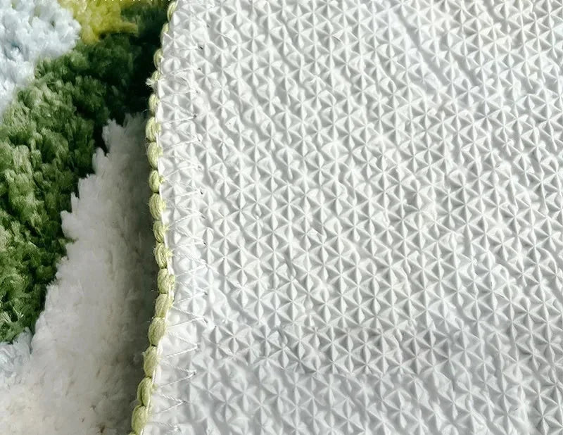 Irregular green landscape tufted area rug with moss texture multicolor abstract design