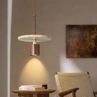 Forest Canopy Travertine pendant light, natural stone and wood kitchen island chandelier, luxury marble dining bedroom bedside aisle hanging lamp