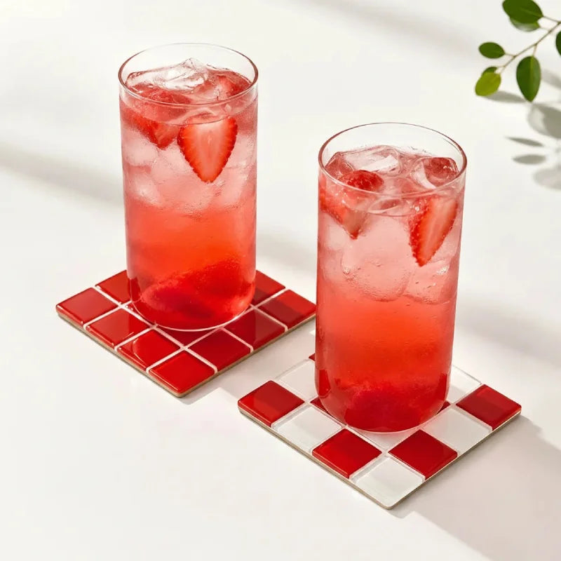 Checker Tile Coaster Set