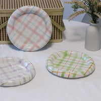 Gridline Ceramic Plates Glossy ceramic plates with thick rim in pink green blue purple modern tableware