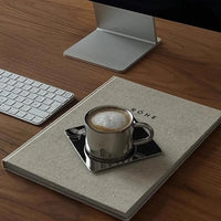 Stainless steel espresso cup and square saucer modern coffee tea set 3pc set with teaspoon