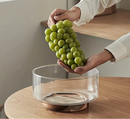 Glass Fruit Bowl Creative Large Salad Bowl Wood Base Snacks Popcorn Nuts Storage Bowls Home Christmas Snack Storage Container-Letifly Lights and Decor