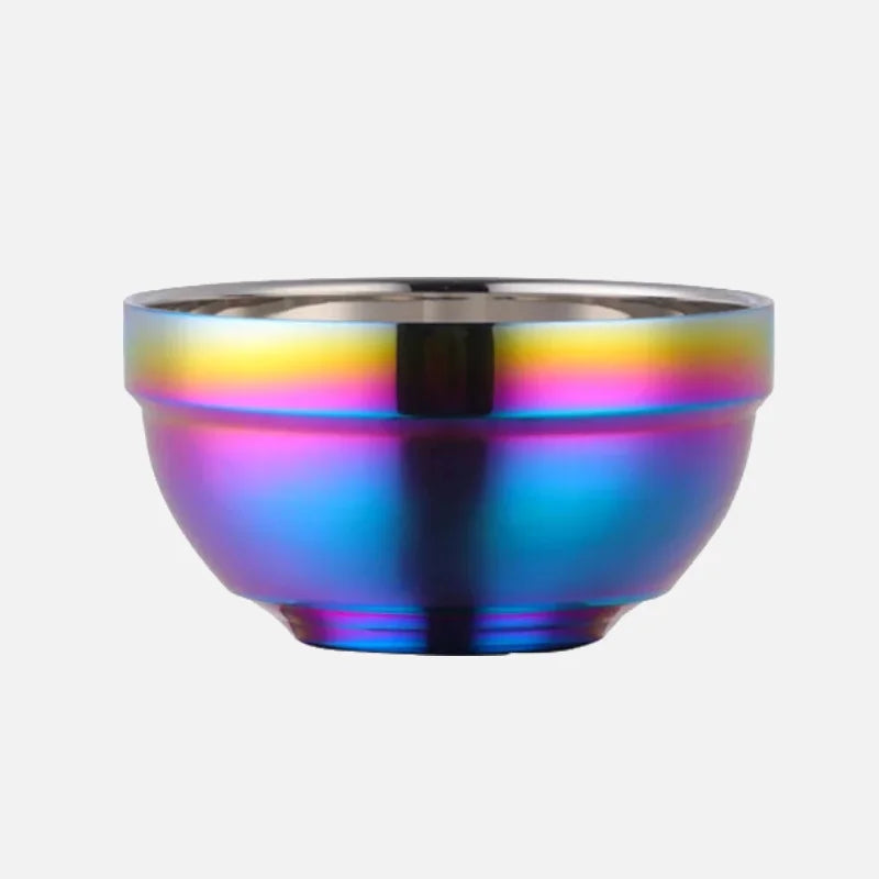 Small&Big Stainless Steel Chinese Rainbow Round Bowl Rice Soup Double Hot Insulation Container Noodle Bowl Kitchen Tableware-Letifly Lights and Decor