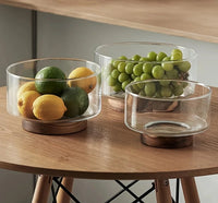 Glass Fruit Bowl Creative Large Salad Bowl Wood Base Snacks Popcorn Nuts Storage Bowls Home Christmas Snack Storage Container-Letifly Lights and Decor
